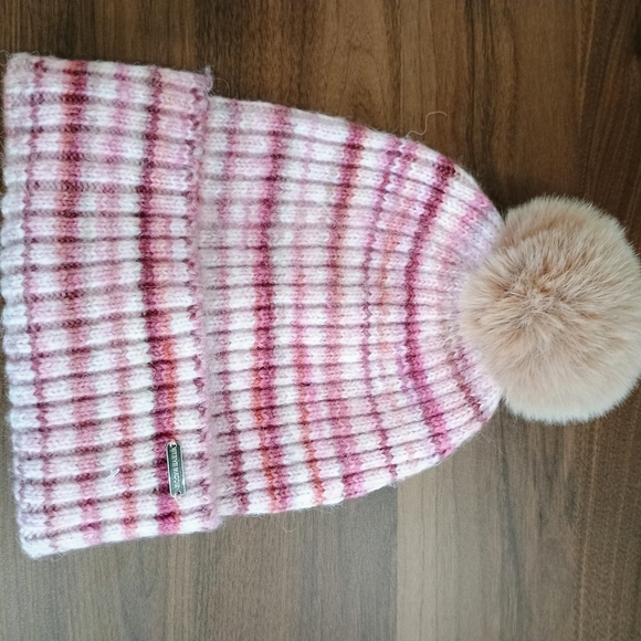 Steve Madden Pink and Cream Striped Beanie - Picture 3 of 4